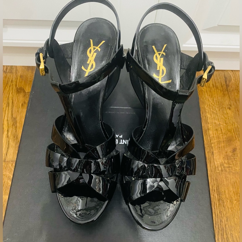 YSL platform tribute sandals in Black 4inch with heels size 38 or 8 us